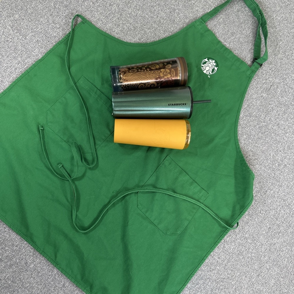 Starbucks Tumbler Set 3 Cups +‎ Green Apron Barista Travel Mug Lot